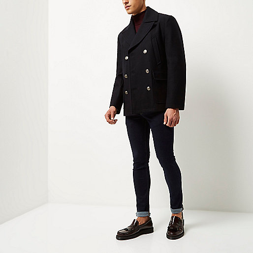 river island monogram loafers,Outlet jacques-vertuk Navy smart wool blend peacoat Coats / Jackets Sale men