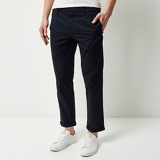 river island teenage coats,jacques-vertuk Outlet Navy stretch slim cropped chino pants men 293013