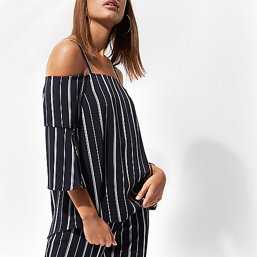 river island shoes wide fit,Shop jacques-vertuk Navy stripe bardot top Bardot / Cold Shoulder Tops Tops women