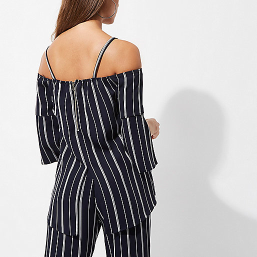 river island shoes wide fit,Shop jacques-vertuk Navy stripe bardot top Bardot / Cold Shoulder Tops Tops women