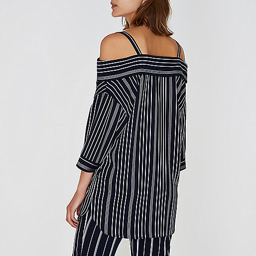 river island milan,jacques-vertuk Outlet Navy stripe deconstructed cold shoulder shirt women 708974