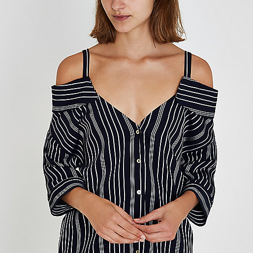 river island milan,jacques-vertuk Outlet Navy stripe deconstructed cold shoulder shirt women 708974