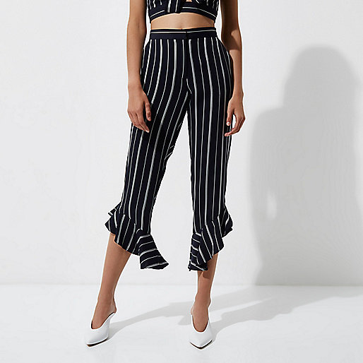 river island fur coat womens,jacques-vertuk Australia Navy stripe frill hem cropped pants Cropped Pants Pants women