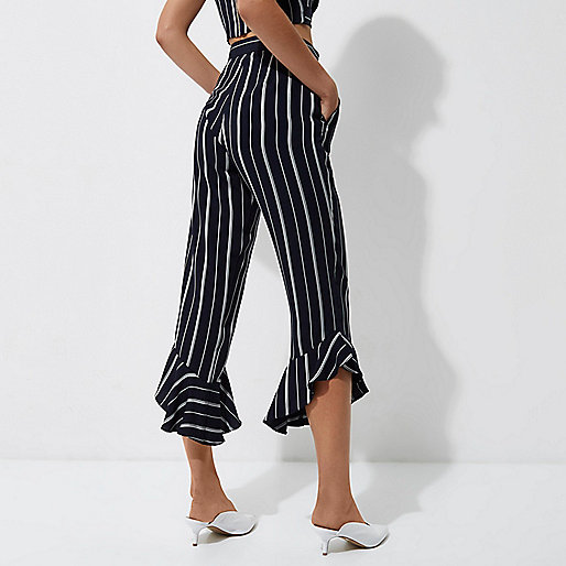 river island fur coat womens,jacques-vertuk Australia Navy stripe frill hem cropped pants Cropped Pants Pants women