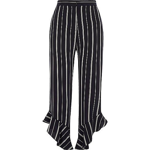 river island fur coat womens,jacques-vertuk Australia Navy stripe frill hem cropped pants Cropped Pants Pants women