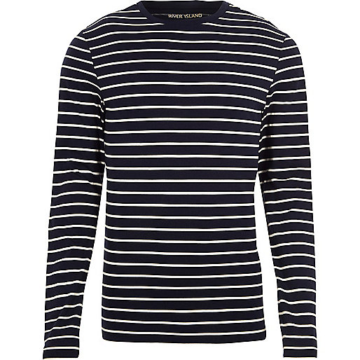 jacques-vertuk Navy stripe muscle fit long sleeve T-shirt 303019 men T-Shirts / Vests Long Sleeve T-Shirts