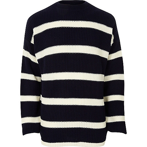 jacques-vertuk Navy stripe oversized fisherman sweater 302646 men Jumpers / Cardigans Jumpers