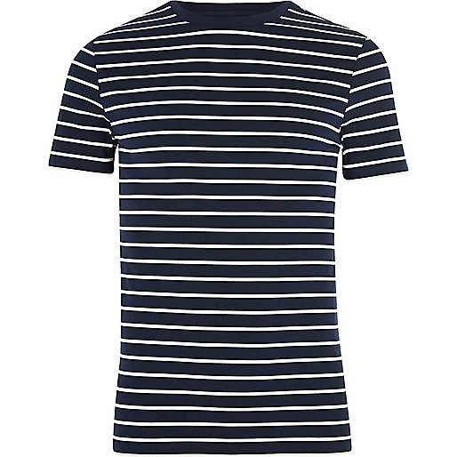 river island jeans womens,4Iver Island Navy stripe print muscle fit T-shirt T-shirts T-Shirts / Tanks men