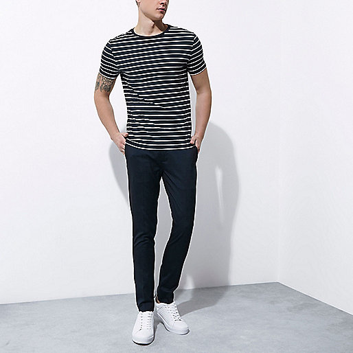 river island white high waisted jeans,jacques-vertuk Outlet Navy stripe print muscle fit T-shirt men 301484