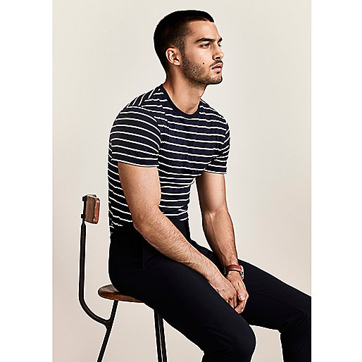 jacques-vertuk Navy stripe print muscle fit T-shirt 301484 men T-Shirts / Vests T-shirts