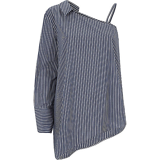 jacques-vertuk Navy stripe print one shoulder shirt 705084 women Tops Shirts