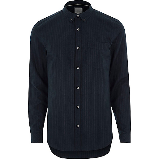 jacques-vertuk Navy stripe slim fit button-down shirt 302703 men Shirts Long Sleeve Shirts