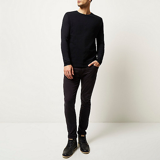 river island derbion,jacques-vertuk Shops Near Me Navy textured block sweatshirt T-Shirts / Tanks Sale men