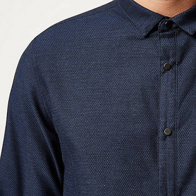 jacques-vertuk Navy textured half placket shirt 290802 men Shirts