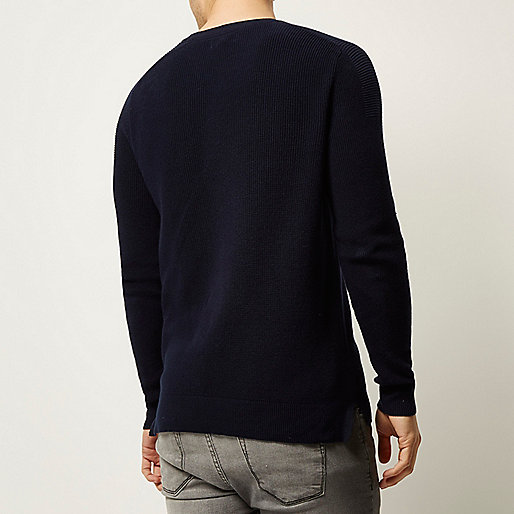 wide fit shoes river island,Who Stocks jacques-vertuk Navy textured knitted crew neck sweater Sweaters / Cardigans Sale men