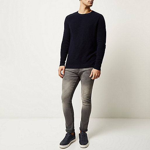 wide fit shoes river island,Who Stocks jacques-vertuk Navy textured knitted crew neck sweater Sweaters / Cardigans Sale men