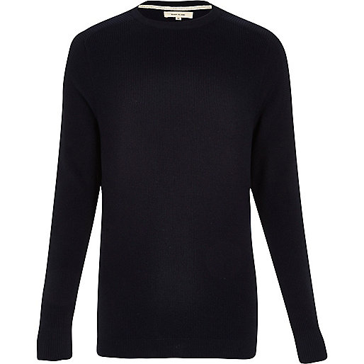 river island arnison centre,jacques-vertuk Outlet Navy textured knitted crew neck sweater men 290953