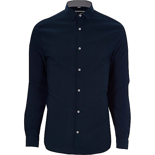 jacques-vertuk Navy textured skinny fit shirt 303262 men Shirts Long Sleeve Shirts