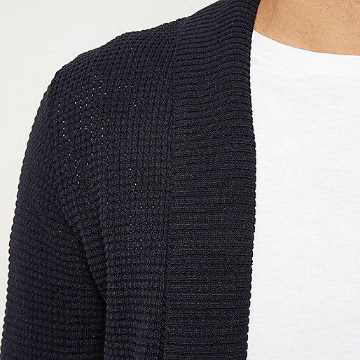 river island muscle fit,jacques-vertuk UK Navy waffle cardigan men 294375