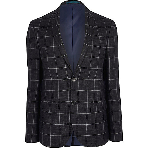 jacques-vertuk Navy window check skinny fit suit jacket 300771 men Suits Suit Jackets