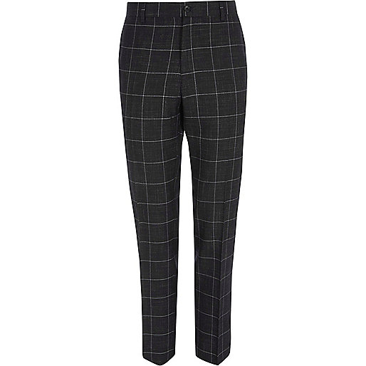 jacques-vertuk Navy window check skinny suit pants 300772 men Suits Suit Trousers