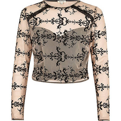 jacques-vertuk Nude embroidered mesh crop top 694271 women Tops