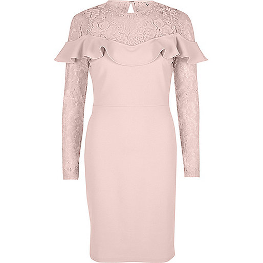 winter coats ladies river island,jacques-vertuk Outlet Store Nude frill long lace sleeve bodycon dress Dresses Sale women