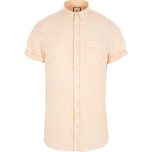 jacques-vertuk Orange acid wash short sleeve slim fit shirt 301410 men Shirts Short Sleeve Shirts