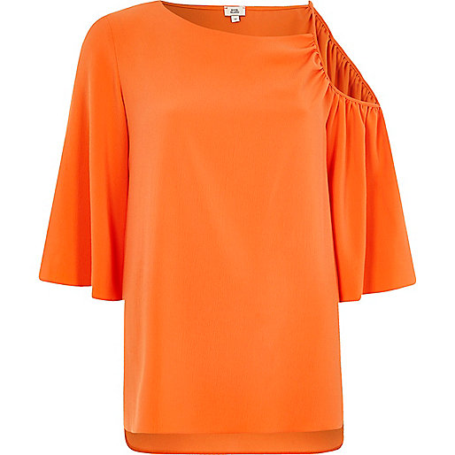 jacques-vertuk Orange asymmetric cold shoulder top 707206 women Tops Blouses