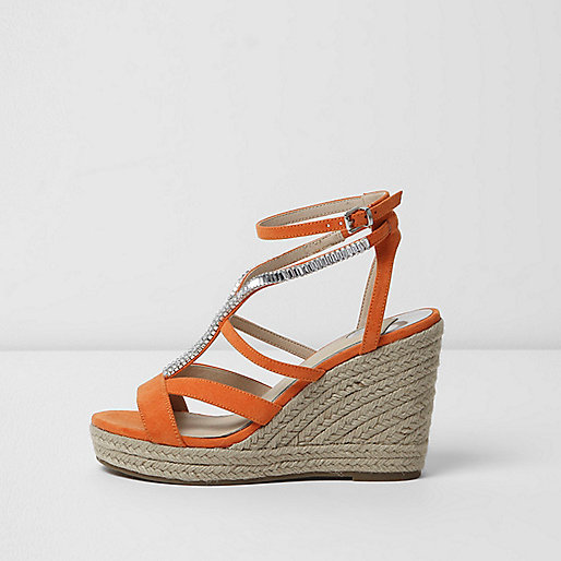 river island small purse,jacques-vertuk Online Orange embellished espadrille platform wedges women 706506