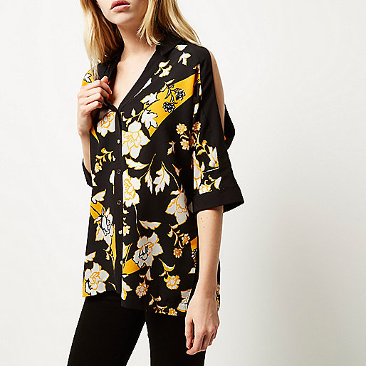 river island satin shirt dress,jacques-vertuk Shirts For Women Orange floral print cold shoulder shirt Tops Sale women