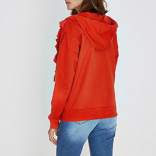 river island cape,jacques-vertuk UK Sale Orange frill front zip-up hoodie women 708528