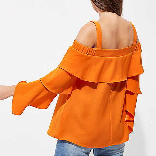 river island green ruched dress,jacques-vertuk New Orange frill sleeve bardot top Bardot / Cold Shoulder Tops Tops women