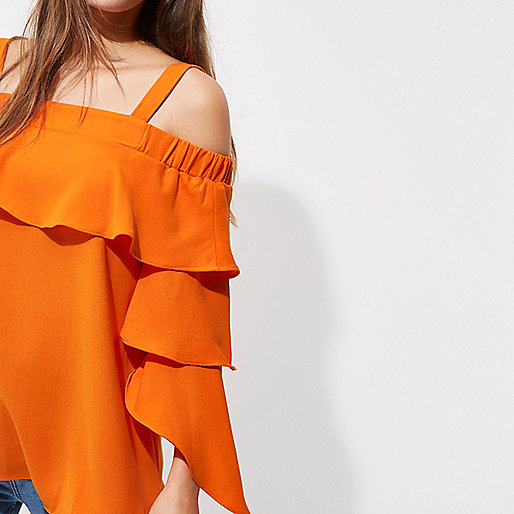 river island green ruched dress,jacques-vertuk New Orange frill sleeve bardot top Bardot / Cold Shoulder Tops Tops women