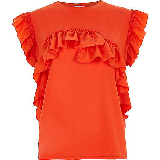 river island biker boots,jacques-vertuk Online Orange frill T-shirt women 707161