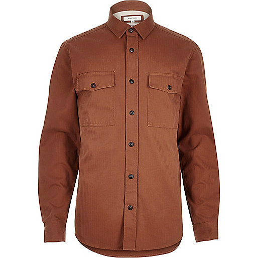 jacques-vertuk Orange herringbone utility overshirt 287346 men Shirts