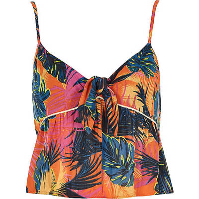 river island bow dress,jacques-vertuk Stores Orange leaf print knot front cami crop top women 704811