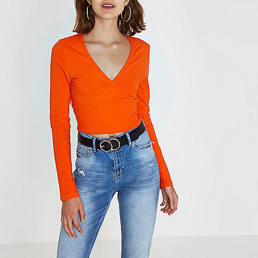 river island yellow bag,jacques-vertuk South Africa Orange long sleeve ribbed insert crop top women 709046