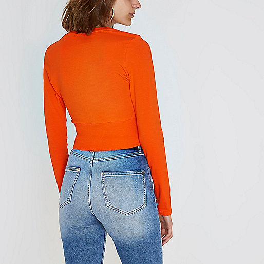 river island yellow bag,jacques-vertuk South Africa Orange long sleeve ribbed insert crop top women 709046