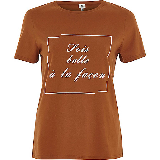 jacques-vertuk Orange 'sois belle' print fitted T-shirt 709434 women Tops T-Shirts & Vests Print T-Shirts / Vests