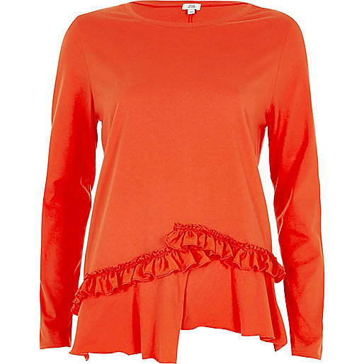 jacques-vertuk Orange split frill hem long sleeve T-shirt 708056 women Tops T-Shirts & Vests Plain T-Shirts / Vests