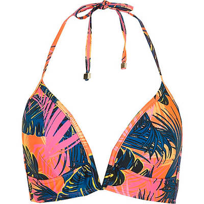 river island company,jacques-vertuk Shop Orange tropical plunge triangle bikini top women 704356