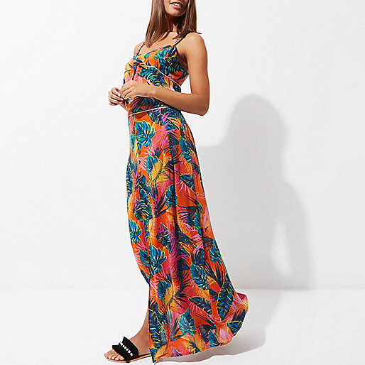 sofia richie river island,jacques-vertuk UK Orange tropical split front maxi beach skirt women 704809