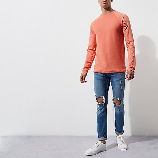 littlewoods river island jeans,jacques-vertuk Sale Orange waffle crew neck raglan sleeve T-shirt men 301734