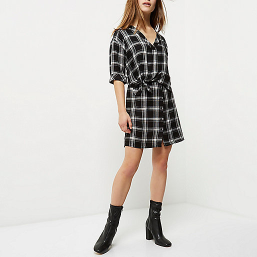 river island black denim dress,jacques-vertuk South Africa Petite black check tie front shirt dress women 694301