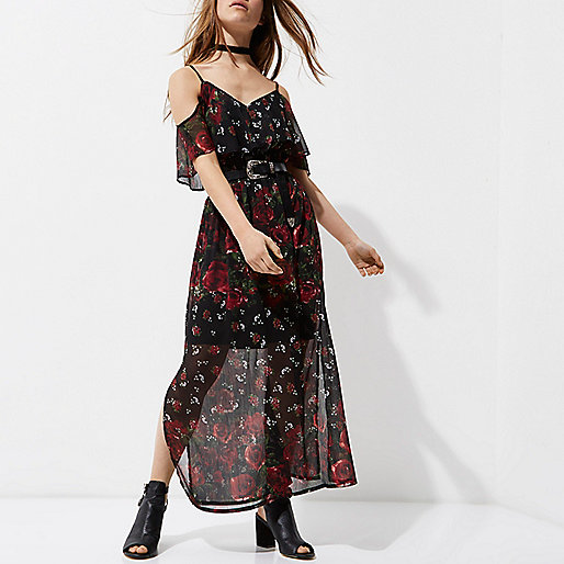 jacques-vertuk Petite black cold shoulder floral maxi dress 702761 women Dresses