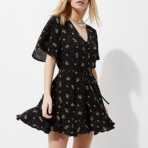 river island leather ankle boots,jacques-vertuk United Kingdom Petite black ditsy floral print romper Rompers Rompers / Jumpsuits women