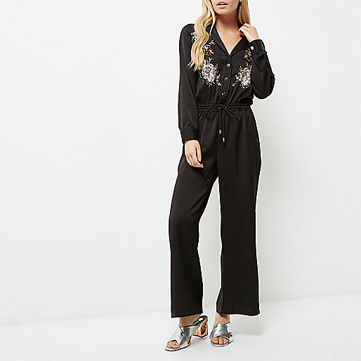 womens purse sale river island,Island In The River Petite black embroidered floral jumpsuit Rompers / Jumpsuits Sale women