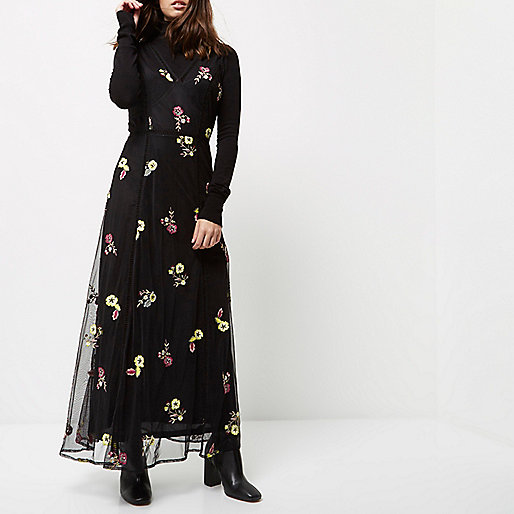 jacques-vertuk Petite black embroidered maxi dress 694303 women Dresses