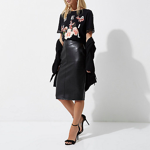 black puffer jacket river island,jacques-vertuk Collection Petite black faux leather bodycon midi skirt Midi Skirts Skirts women